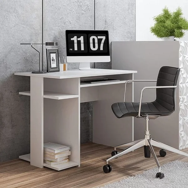 Bureau Informatique en Bois Table de Travail Polyvalente avec 2 Étagères de Rangement Ouvertes pour Salon Bureau