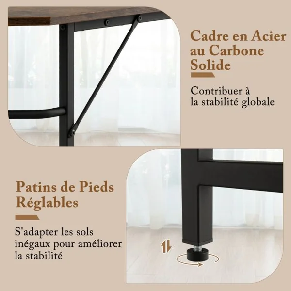 Bureau Informatique en Forme de L 138 CM Bureau d'Angle Bureau d'Étude avec Structure en Acier au Carbone Marron Rustique/Naturel/Noir