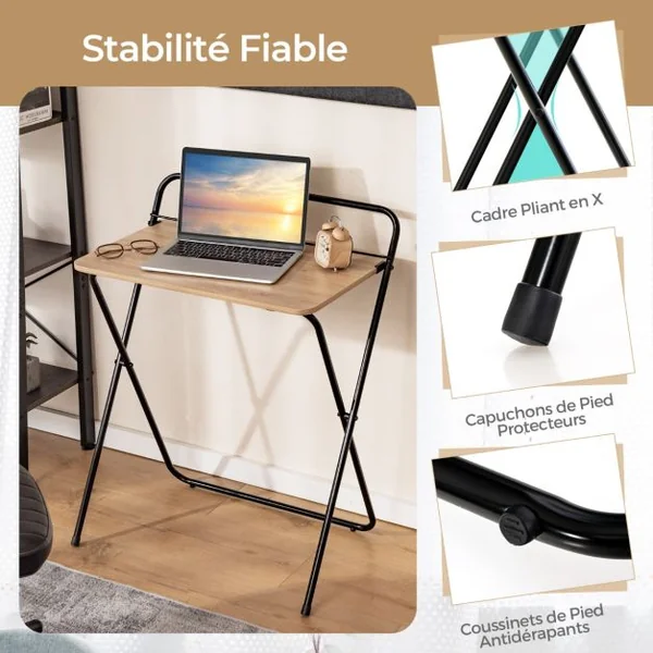 Bureau Informatique Pliable de 60 Cm Bureau D'écriture Compact pour Le Bureau à Domicile avec Support pour Tablette Bureau D'étude Polyvalent Naturel
