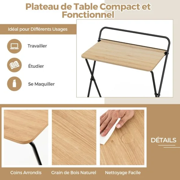 Bureau Informatique Pliable de 60 Cm Bureau D'écriture Compact pour Le Bureau à Domicile avec Support pour Tablette Bureau D'étude Polyvalent Naturel