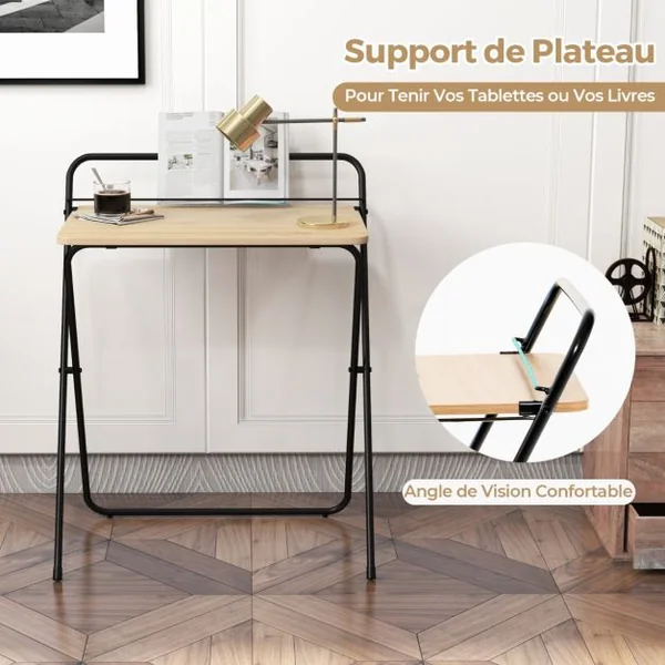 Bureau Informatique Pliable de 60 Cm Bureau D'écriture Compact pour Le Bureau à Domicile avec Support pour Tablette Bureau D'étude Polyvalent Naturel