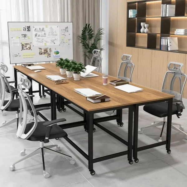 Bureau Informatique Roulant de 120 Cm Bureau D'étude Mobile avec Cadre en Métal Bureau de Bureau Movable Poste de Travail de Style Simple Naturel