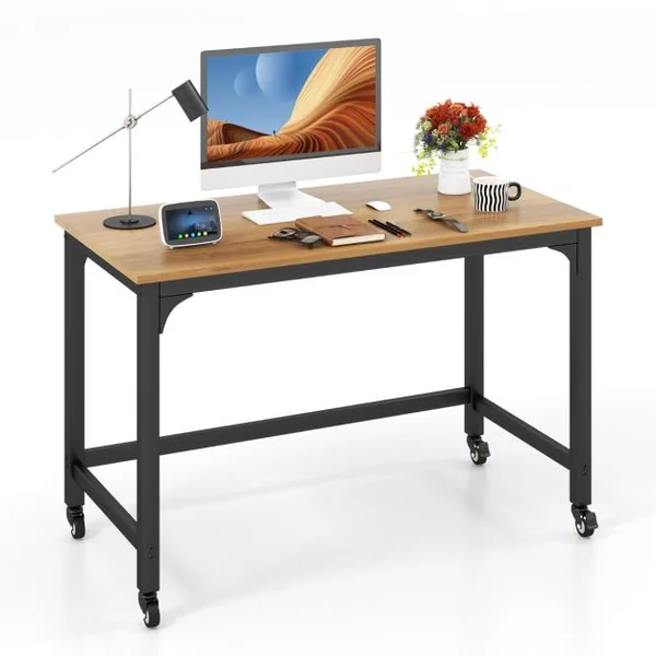 Bureau Informatique Roulant de 120 Cm Bureau D'étude Mobile avec Cadre en Métal Bureau de Bureau Movable Poste de Travail de Style Simple Naturel