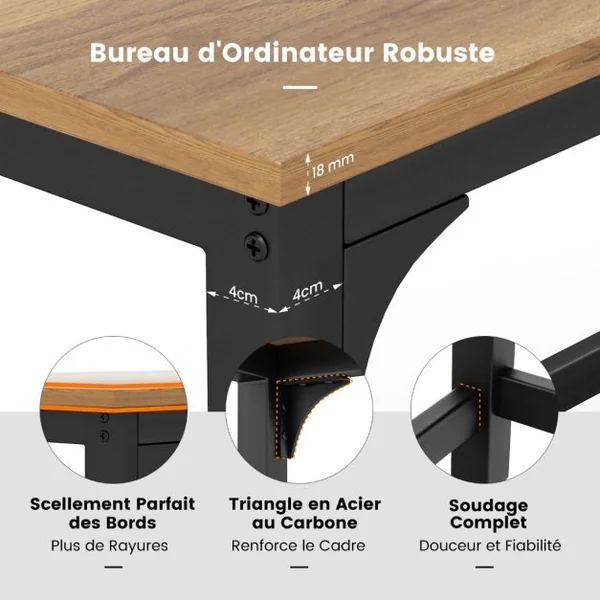 Bureau Informatique Roulant de 120 Cm Bureau D'étude Mobile avec Cadre en Métal Bureau de Bureau Movable Poste de Travail de Style Simple Naturel