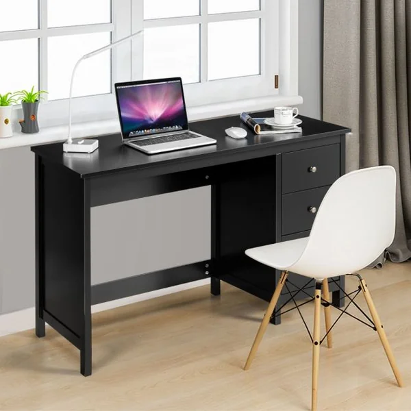 Bureau Informatique Table d'Ordinateur 120 x 50 x75 cm Spacieux avec 3 Tiroirs Style Moderne Coloris Noir/Blanc