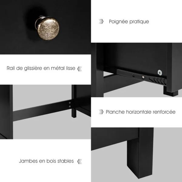 Bureau Informatique Table d'Ordinateur 120 x 50 x75 cm Spacieux avec 3 Tiroirs Style Moderne Coloris Noir/Blanc