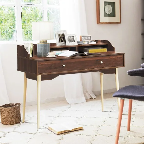 Bureau Moderne avec Tiroiret Étagère 120 x 50 x 93 Cm Table d'Écriture avec Dispositif Anti-basculement Naturel