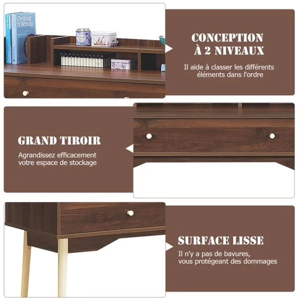 Bureau Moderne avec Tiroiret Étagère 120 x 50 x 93 Cm Table d'Écriture avec Dispositif Anti-basculement Naturel