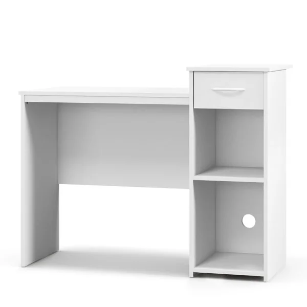 Bureau Moderne Tiroir Etagère Réglable Trou pour Câbles Bureau d'Ecriture Bureau d'Etude pour Ecran Station de Travail 110x50x82cm Blanc
