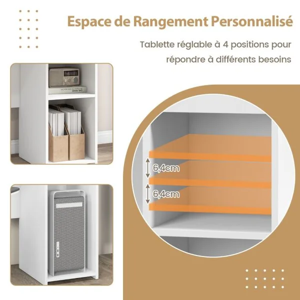 Bureau Moderne Tiroir Etagère Réglable Trou pour Câbles Bureau d'Ecriture Bureau d'Etude pour Ecran Station de Travail 110x50x82cm Blanc