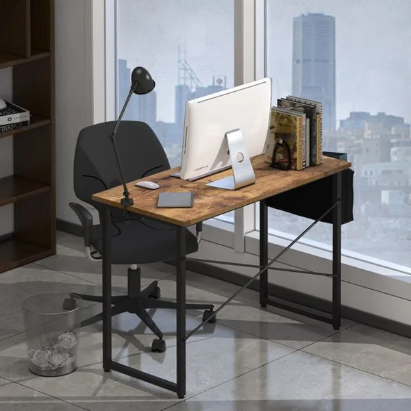 Bureau Porte-documents Latéral Cadre en Métal Table de Travail Style Industriel 102 x 51x 76 CM Marron