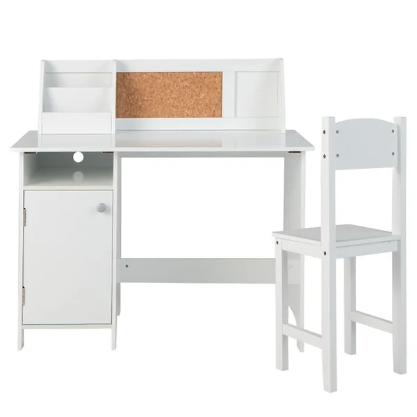 Bureau pour Enfants avec Chaise Tableau d'Affichage Bibliothèque en Bois pour le Salon Chambre d'enfants 3+ Ans