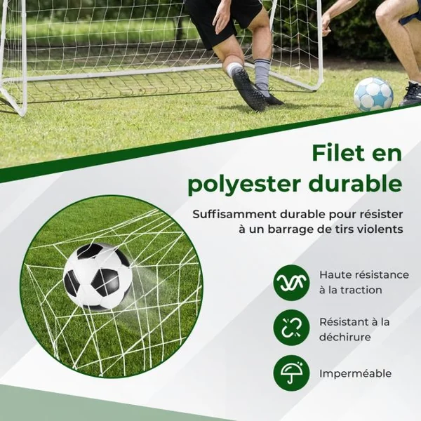 But de Football Enfant Exterieur 215 x 152 cm Cage de Foot avec Filet Résistant aux Intempéries et cadre en Métal Piquets de Sol