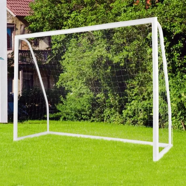 But de Football Exterieur 245 x 182 cm Cage de Foot avec Filet Résistant aux Intempéries et Cadre UPVC Piquets de Sol et Cônes de Football