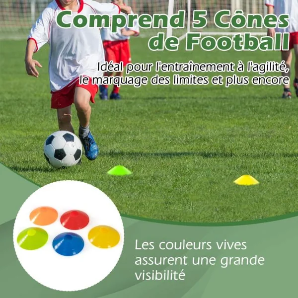 But de Football Exterieur 245 x 182 cm Cage de Foot avec Filet Résistant aux Intempéries et Cadre UPVC Piquets de Sol et Cônes de Football