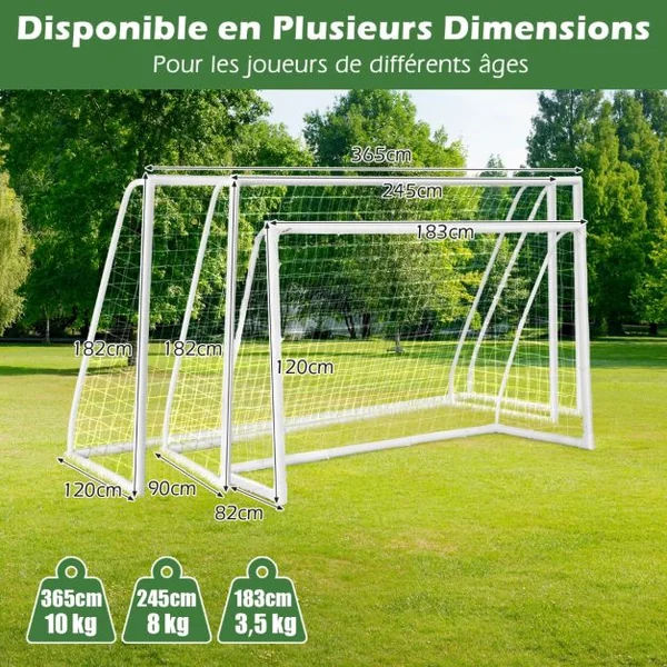 But de Football Exterieur 245 x 182 cm Cage de Foot avec Filet Résistant aux Intempéries et Cadre UPVC Piquets de Sol et Cônes de Football