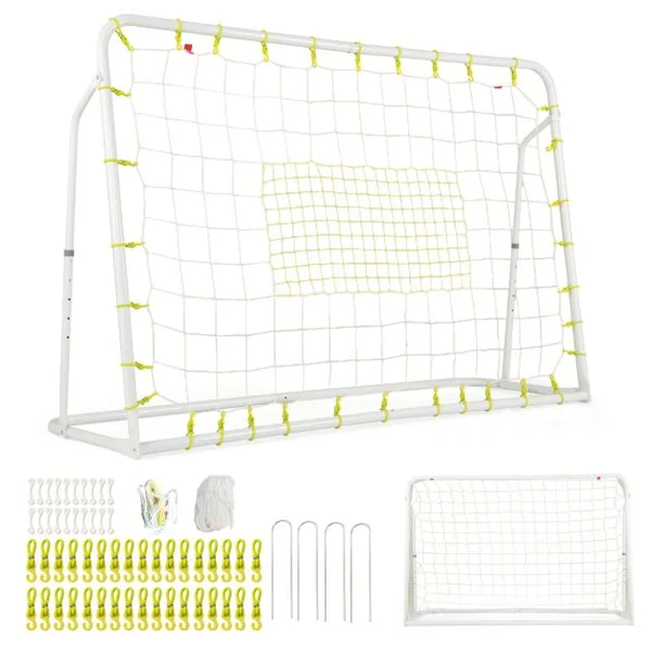 But de Football Exterieur 2 en 1 à 187 x 122,5 cm Cage de Foot avec Filet de Rebond Angle Réglable Cadre en Métal pour 6+ Ans Blanc/Noir