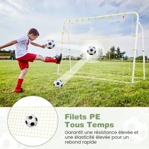 But de Football Exterieur 2 en 1 à 187 x 122,5 cm Cage de Foot avec Filet de Rebond Angle Réglable Cadre en Métal pour 6+ Ans Blanc/Noir