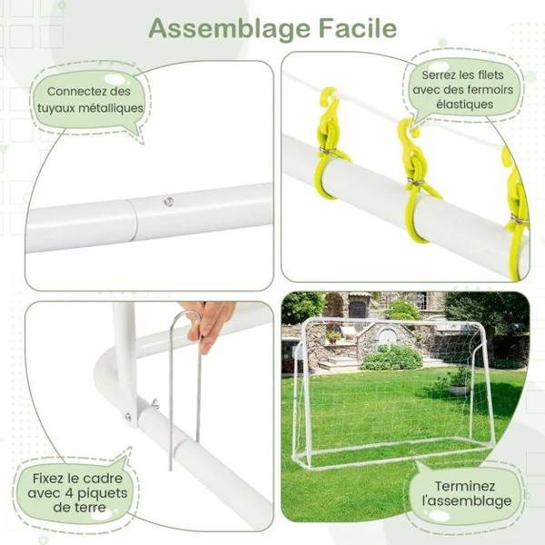 But de Football Exterieur 2 en 1 à 187 x 122,5 cm Cage de Foot avec Filet de Rebond Angle Réglable Cadre en Métal pour 6+ Ans Blanc/Noir