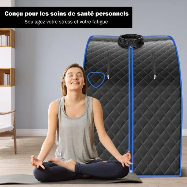Cabine de Sauna Portable Pliable 3L avec Télécommande 9 Options de Minuterie Fonction de Vaporisation Puissance 1000 W Noir/Gris/Argent