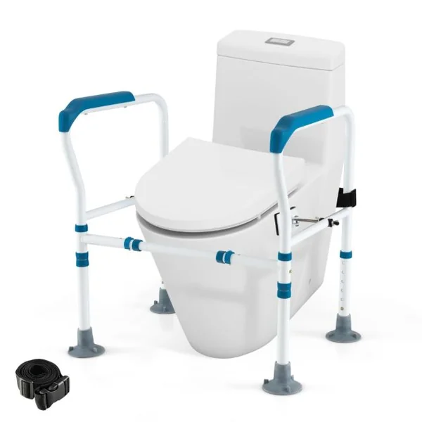 Cadres de Sécurité pour Toilettes pour Personnes gées Rehausseur Toilette Adulte avec Hauteur 65,5-78 cm Largeur 62-68 cm Sangle Bleu