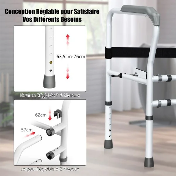 Cadres de Sécurité pour Toilettes pour Personnes gées Rehausseur Toilette Adulte Hauteur 63,5 - 76 cm Largeur 57 - 62 cm Clip Rrotatif à 360°