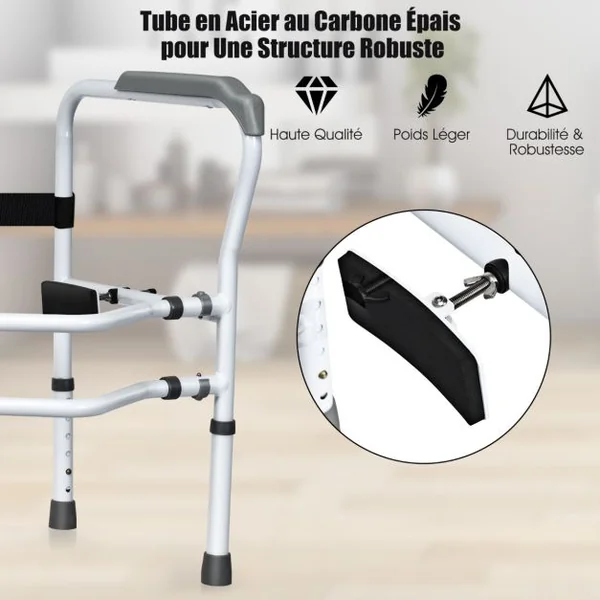 Cadres de Sécurité pour Toilettes pour Personnes gées Rehausseur Toilette Adulte Hauteur 63,5 - 76 cm Largeur 57 - 62 cm Clip Rrotatif à 360°