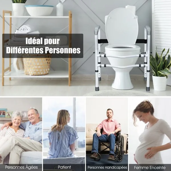 Cadres de Sécurité pour Toilettes pour Personnes gées Rehausseur Toilette Adulte Hauteur 63,5 - 76 cm Largeur 57 - 62 cm Clip Rrotatif à 360°