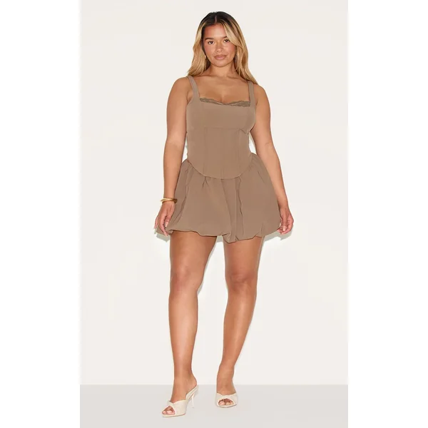 Café Au Lait Ensemble Top Corset À Bordure En Dentelle Shape