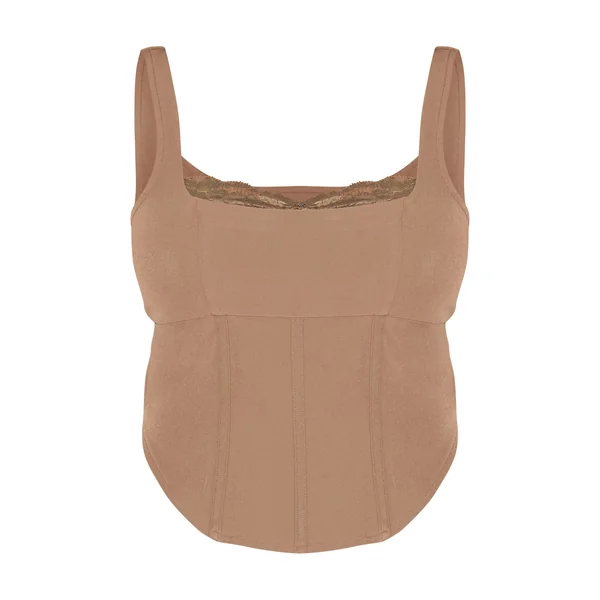 Café Au Lait Ensemble Top Corset À Bordure En Dentelle Shape