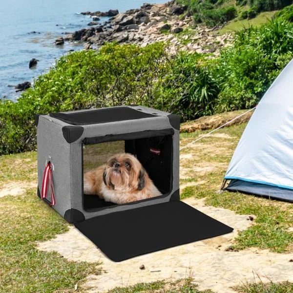Cage de Transport L pour Animaux Pliable en Tissu Oxford avec Coussin Amovible 80x59x59 CM Sac de Transport Pour Chien Chat
