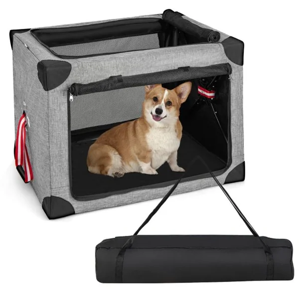 Cage de Transport L pour Animaux Pliable en Tissu Oxford avec Coussin Amovible 80x59x59 CM Sac de Transport Pour Chien Chat