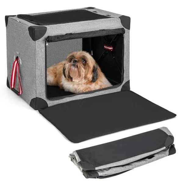 Cage de Transport L pour Animaux Pliable en Tissu Oxford avec Coussin Amovible 80x59x59 CM Sac de Transport Pour Chien Chat
