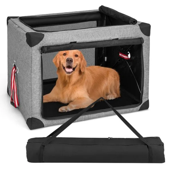 Cage de Transport L pour Animaux Pliable en Tissu Oxford avec Coussin Amovible 93x66x66 CM Sac de Transport Pour Chien Chat