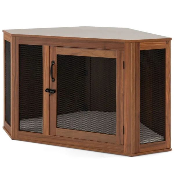 Cage pour Chien Intérieur XXL Cage d’Angle pour Animaux de Compagnie avec Porte Verrouillabl Niche Chien Caisse Chien 114 x 60 x 68 CM Brun
