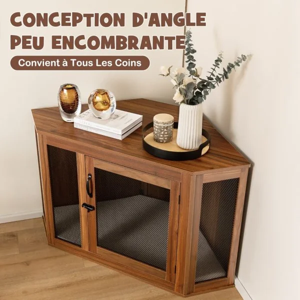 Cage pour Chien Intérieur XXL Cage d’Angle pour Animaux de Compagnie avec Porte Verrouillabl Niche Chien Caisse Chien 114 x 60 x 68 CM Brun