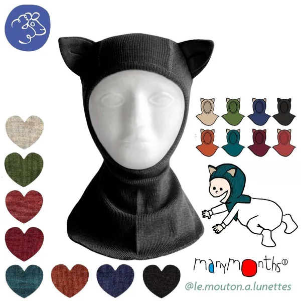 Cagoule chat ManyMonths en laine mérinos - Cagoule Kitty évolutive