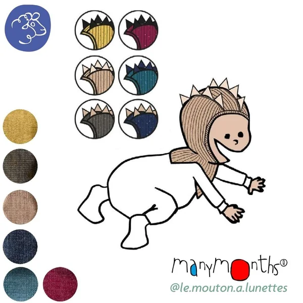 Cagoule Dino ManyMonths en laine mérinos - Coloris 2023/24