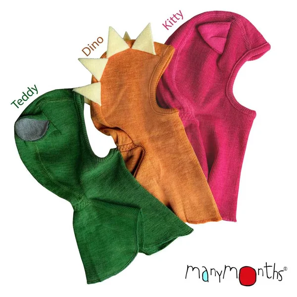 Cagoule Dino ManyMonths en laine mérinos - Coloris 2023/24