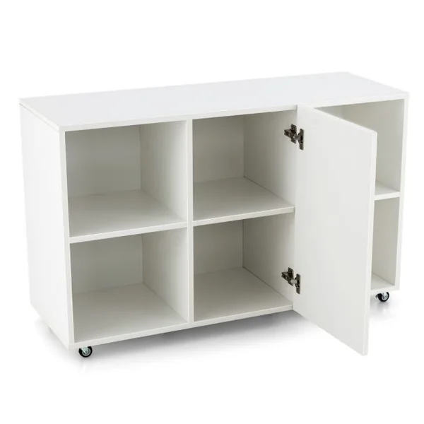 Caisson Bureau avec 6 Compartiments Support Imprimante sur 6 Roues Universelles Verrouillable 110 x 40 x 69 cm Blanc