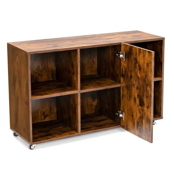 Caisson Bureau avec 6 Compartiments Support Imprimante sur 6 Roues Universelles Verrouillable 110 x 40 x 69 cm Café