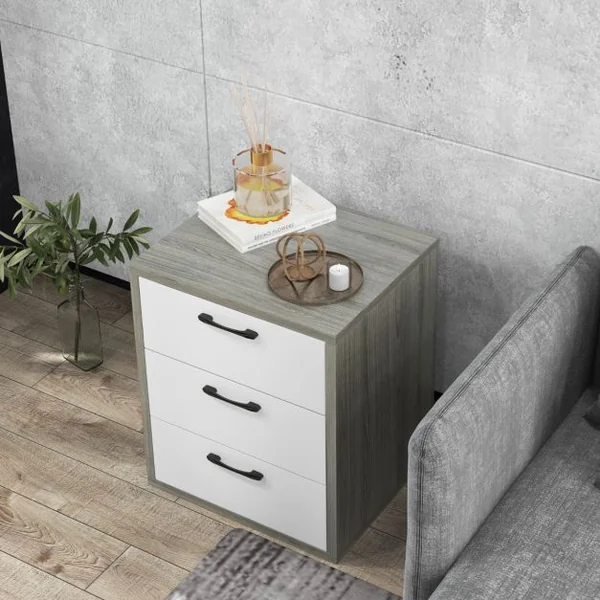 Caisson de Bureau Meuble de Rangement 55 x 45 x 66 cm avec 3 Tiroirs Coulissants pour Feuilles A4 Lettre Dossiers Gris et Blanc