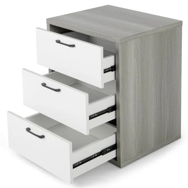 Caisson de Bureau Meuble de Rangement 55 x 45 x 66 cm avec 3 Tiroirs Coulissants pour Feuilles A4 Lettre Dossiers Gris et Blanc