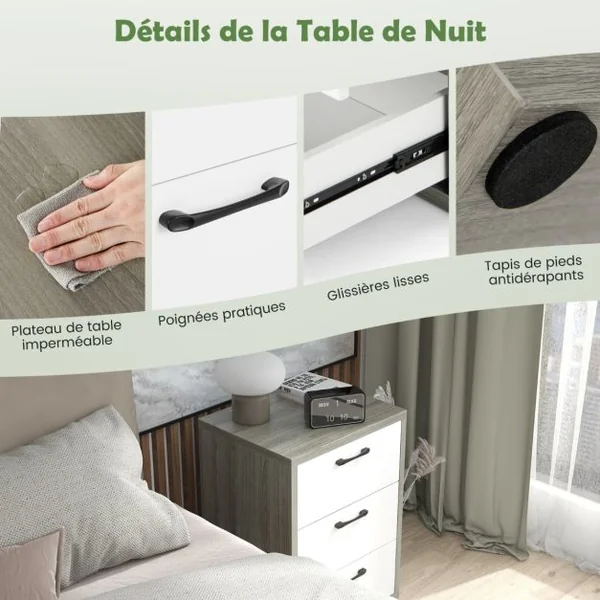 Caisson de Bureau Meuble de Rangement 55 x 45 x 66 cm avec 3 Tiroirs Coulissants pour Feuilles A4 Lettre Dossiers Gris et Blanc