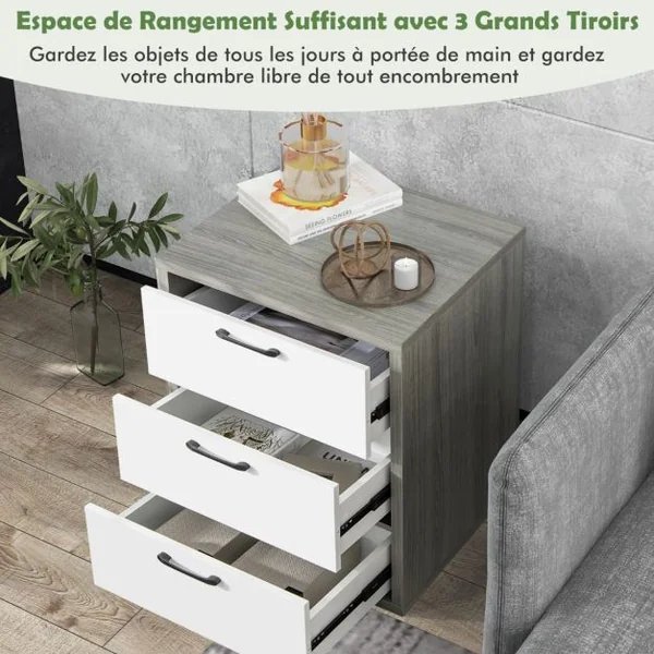 Caisson de Bureau Meuble de Rangement 55 x 45 x 66 cm avec 3 Tiroirs Coulissants pour Feuilles A4 Lettre Dossiers Gris et Blanc
