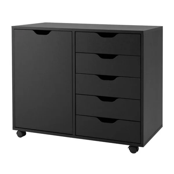 Caisson de Rangement à Roulettes 5 Tiroirs Placard Caisson Bureau Blanc avec Poignée Incurvée Support d'Imprimante Marron rustique