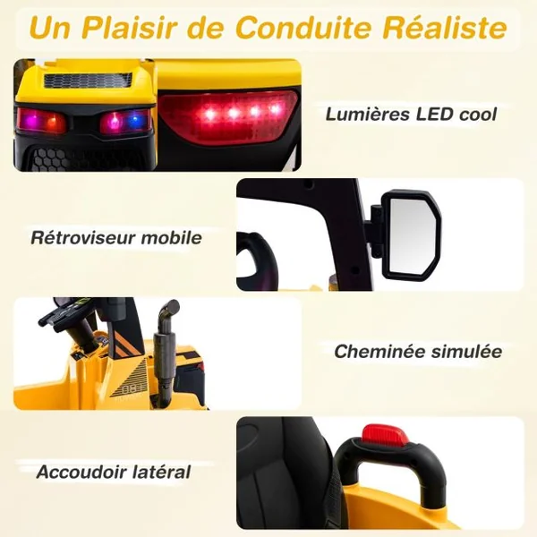 Camion Balayeuse Rue 12V 2-4 km/h 2 Brosses Rotatives 2 Poubelles Effets Lumineux et Sonores-Roues à Friction Jaune