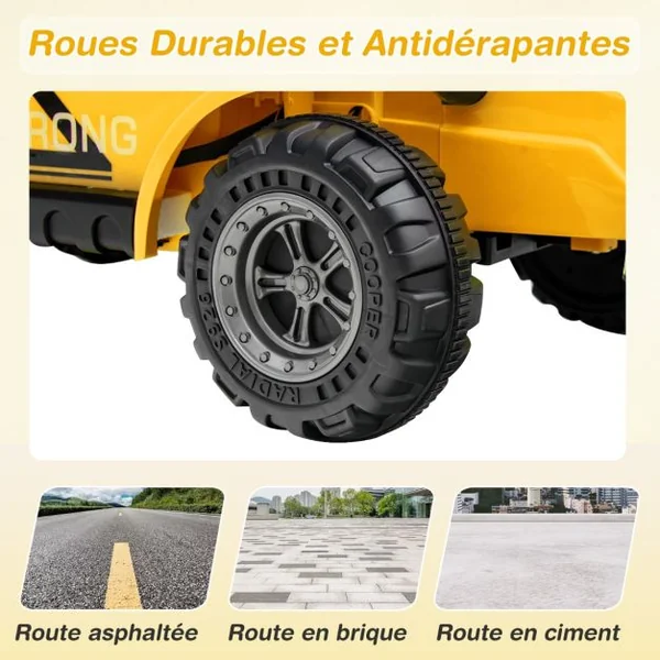 Camion Balayeuse Rue 12V 2-4 km/h 2 Brosses Rotatives 2 Poubelles Effets Lumineux et Sonores-Roues à Friction Jaune