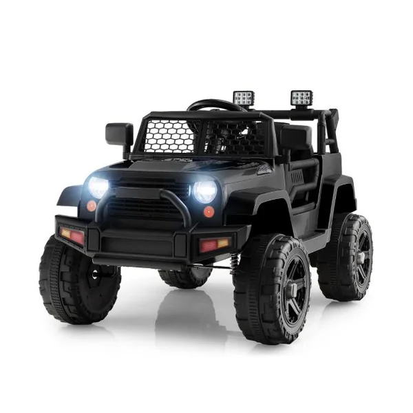 Camion Électrique pour Enfants 12V avec Batterie Télécommande Suspension à Ressort Phares Musique Port USB & Aux Noir/Rose