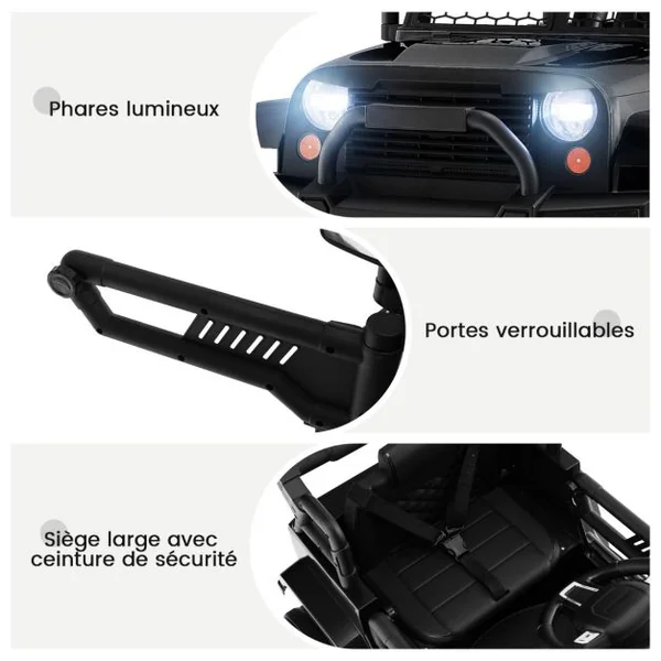 Camion Électrique pour Enfants 12V avec Batterie Télécommande Suspension à Ressort Phares Musique Port USB & Aux Noir/Rose